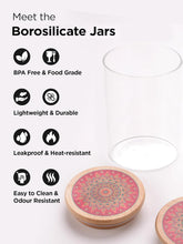 Homestic Borosilicate Glass Jar with Printed Bamboo Lid|Kitchen Organizer Items and Storage|Multi-utility, Leakproof, Airtight Storage Jar for Cookies,Snacks,Tea,Coffee,Sugar|Pack of 2(1000ml)